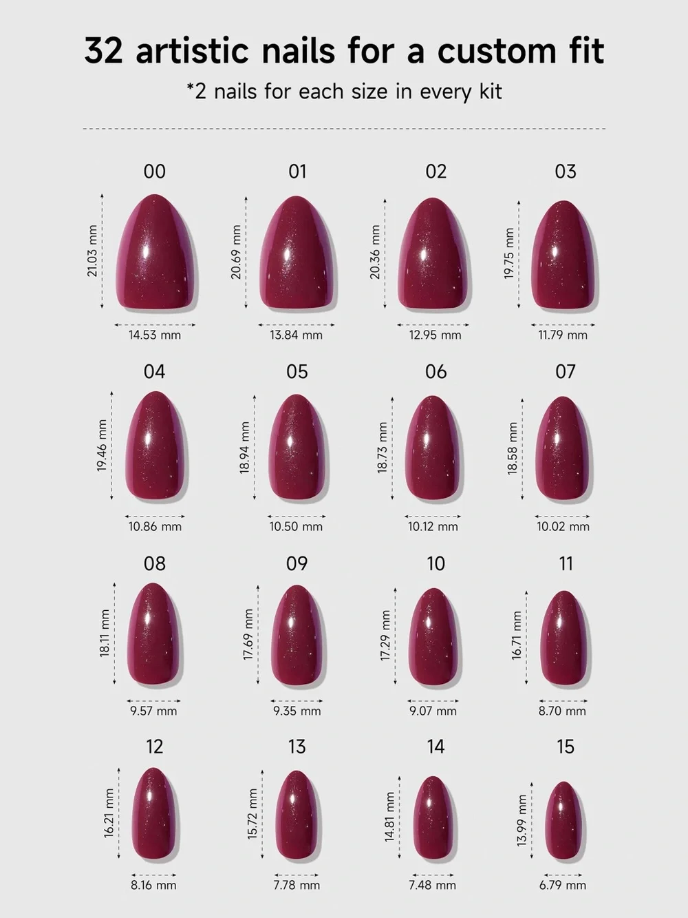 NIB Celebritips Raspberry Glaze Burgundy Almond Press On Nails 32pc
